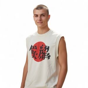 VINTAGE Men’s Karate Kid Sleeveless Sweatshirt 80s White with Red Black Size M